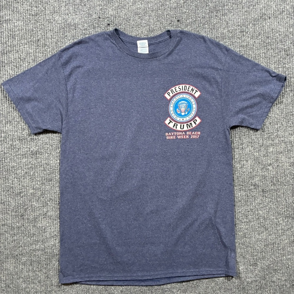 Trump Daytona Beach Bike Week 2017 T Shirt Mens L Blue Delta Pro Weight Graphic